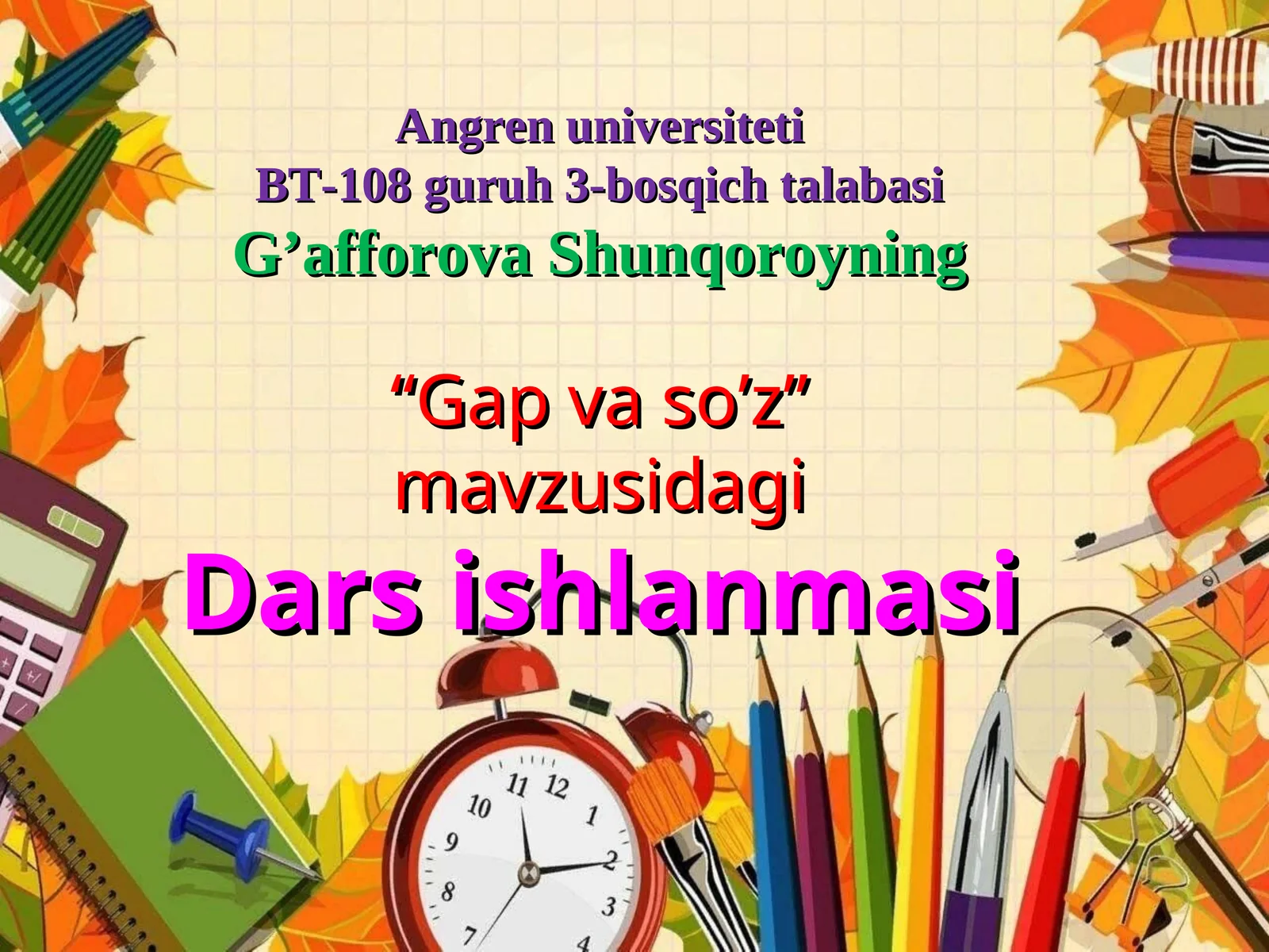 "Gap va so’z" Dars ishlanmasi