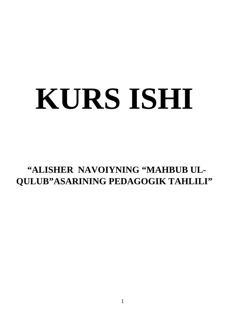 "ALISHER NAVOIYNING “MAHBUB UL-QULUB”ASARINING PEDAGOGIK TAHLILI”