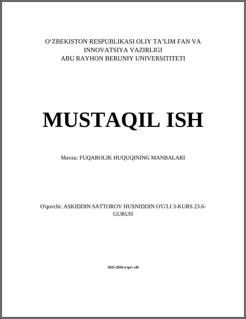 FUQAROLIK HUQUQINING MANBALARI