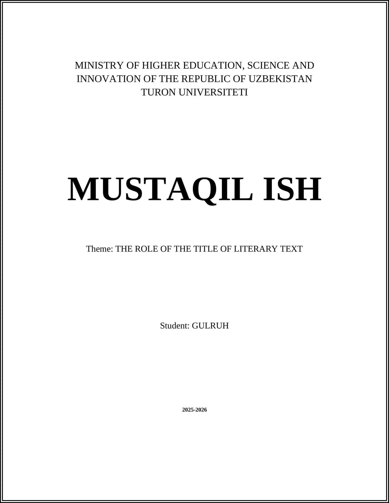 THE ROLE OF THE TITLE OF LITERARY TEXT