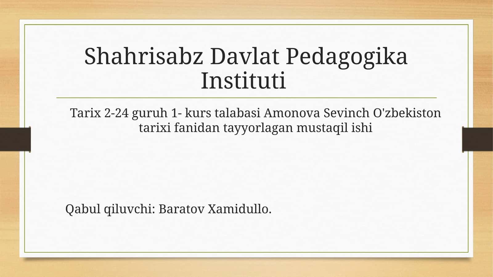 O‘zbekiston tarixi fanio’rganish