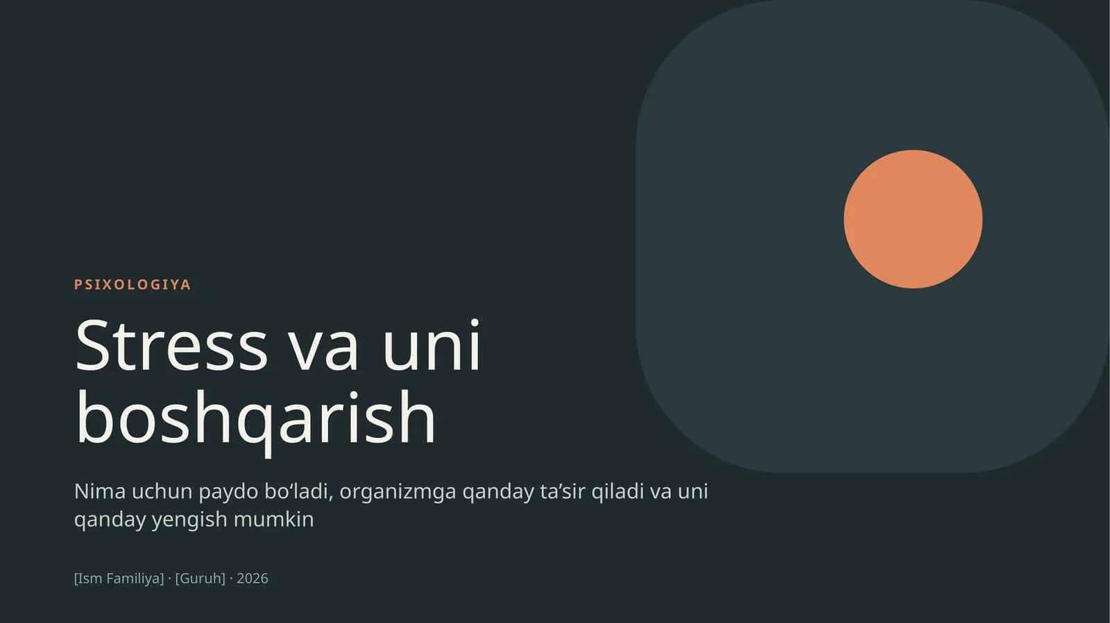 Stress va uni boshqarish