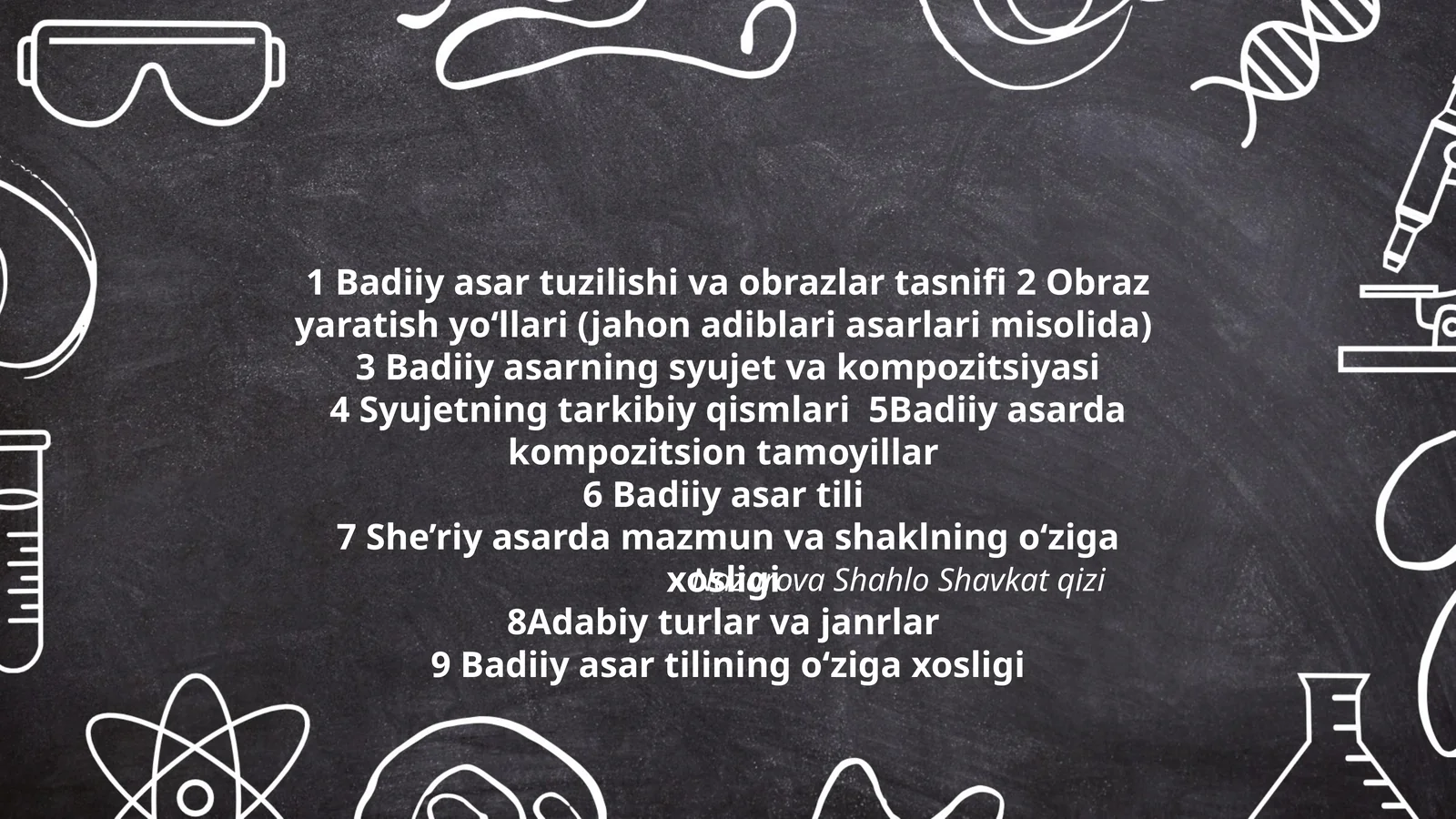 Badiiy asar tuzilishi va obrazlar tasnifi