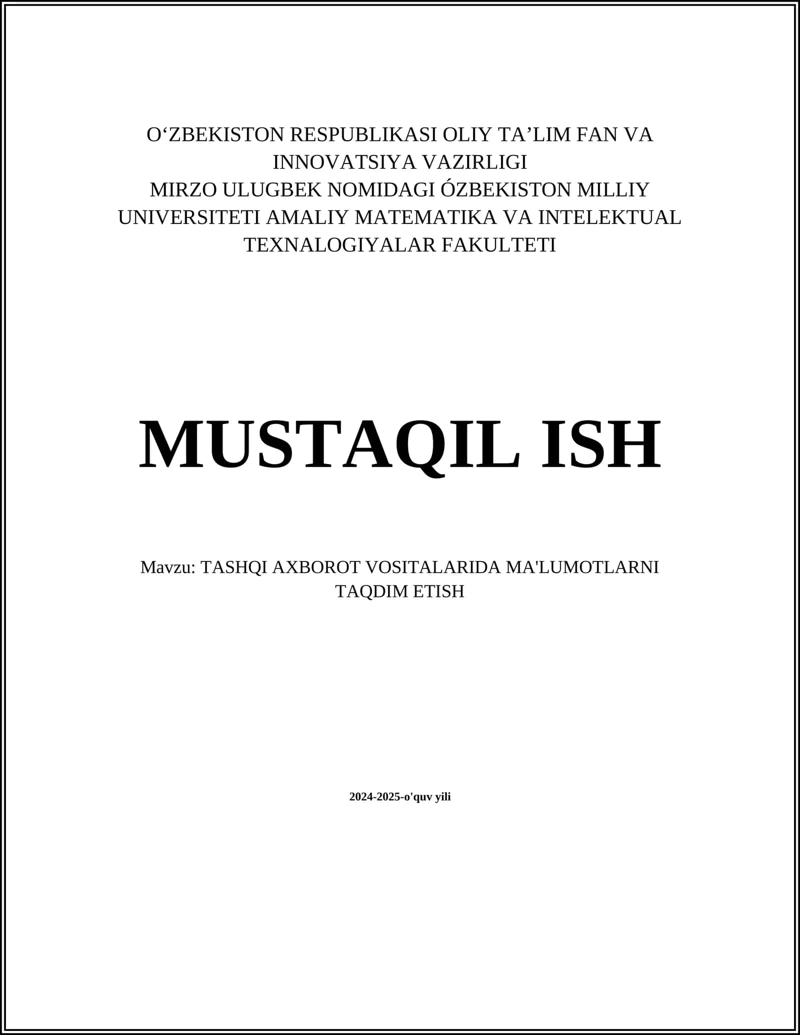 Tashqi axborot vositalarida ma'lumotlarni taqdim etish
