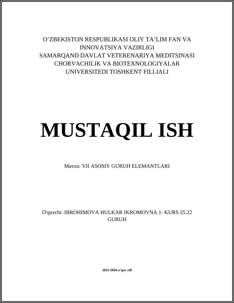 VII ASOSIY GURUH ELEMANTLARI