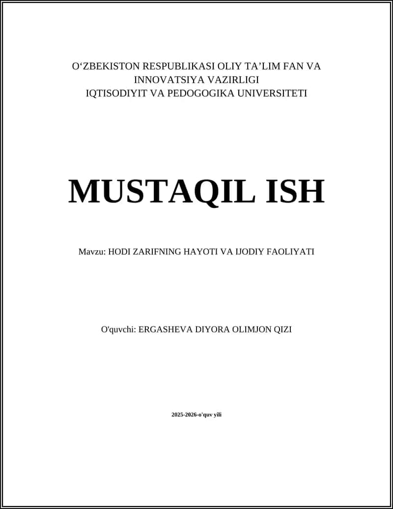 HODI ZARIFNING HAYOTI VA IJODIY FAOLIYATI