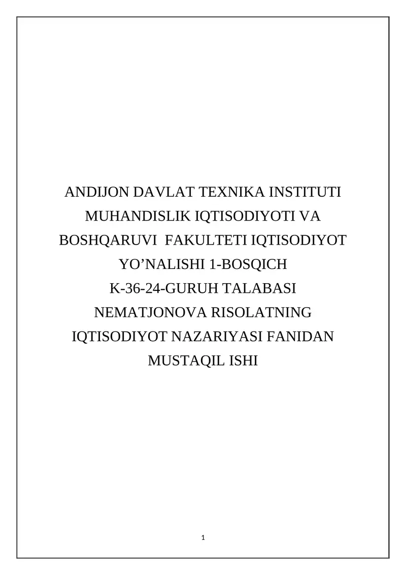 Mehnat unumdorligi-iqtisodiy o’sish omili sifatida