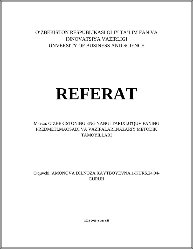 OʻZBEKISTONING ENG YANGI TARIXI