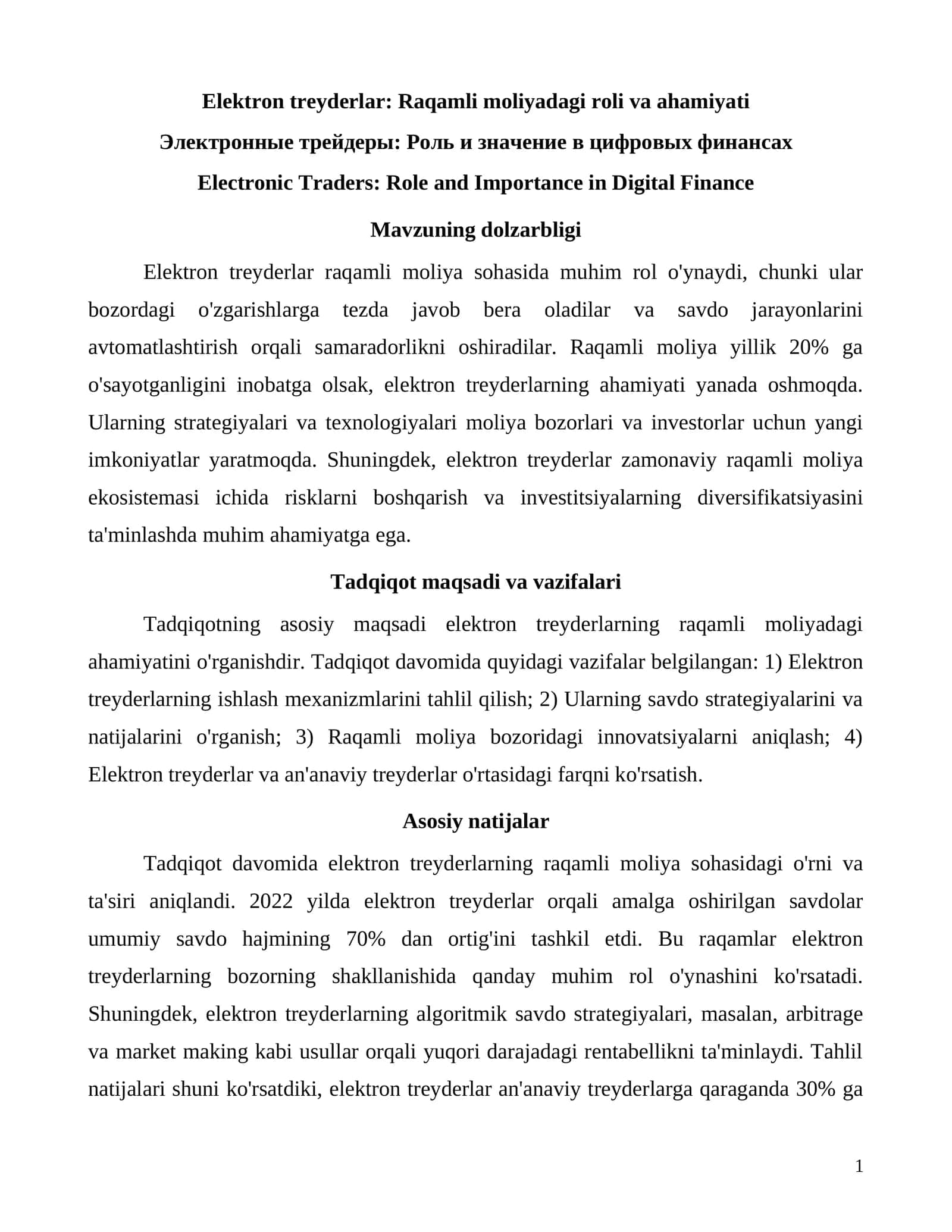 Elektron treyderlar: Raqamli moliyadagi roli va ahamiyati