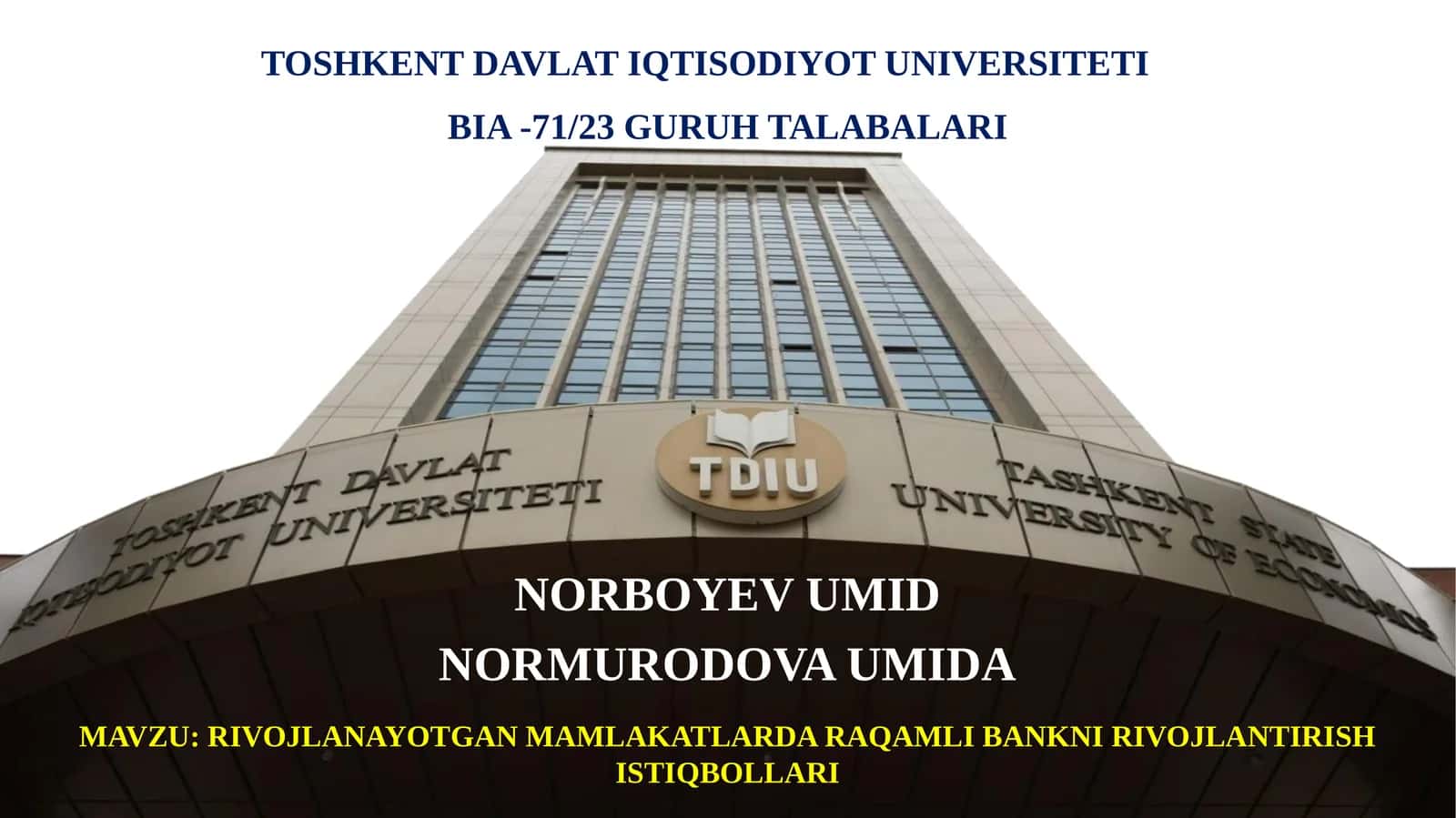 RIVOJLANAYOTGAN MAMLAKATLARDA RAQAMLI BANKNI RIVOJLANTIRISH ISTIQBOLLARI