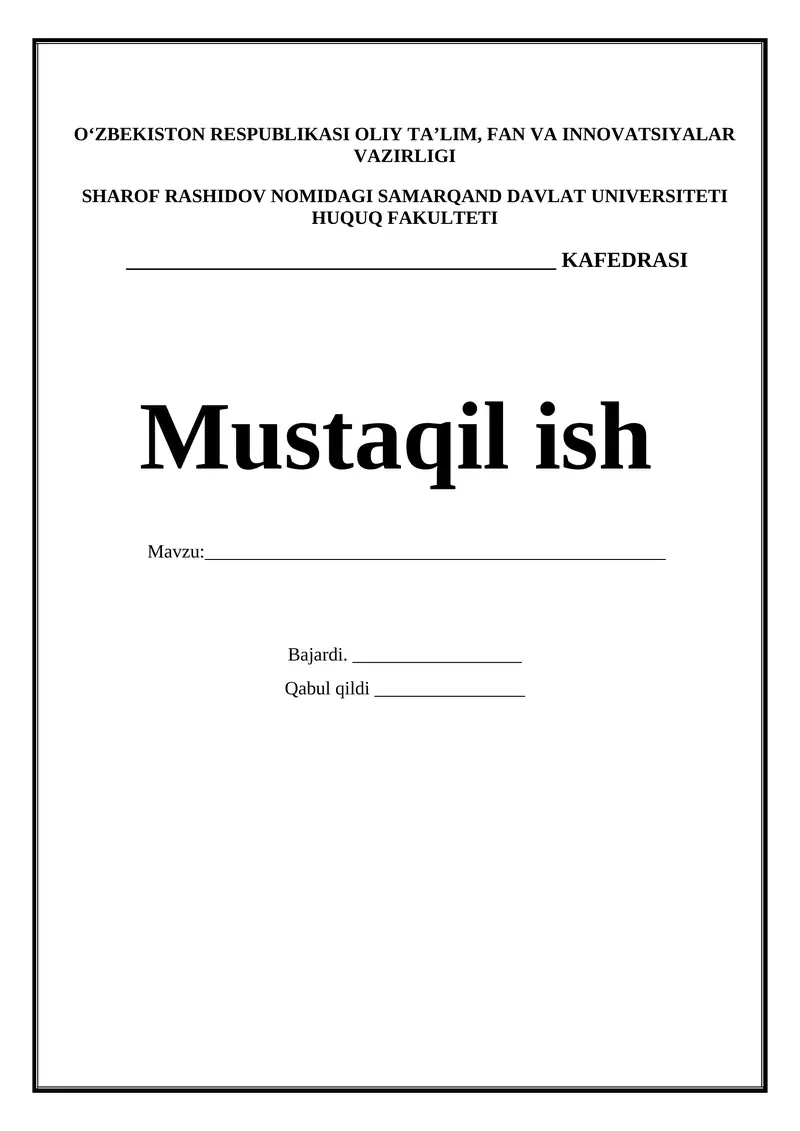 Independent work relating to the Law Faculty of Samarkand State University