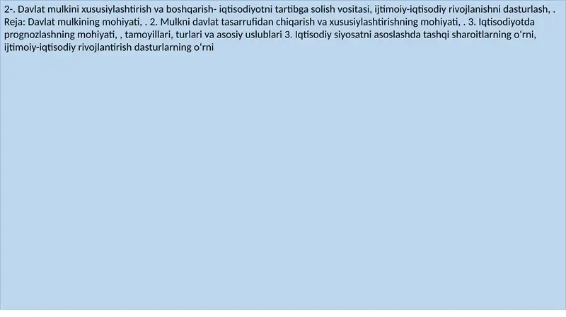 Davlat mulkini xususiylashtirish va boshqarish