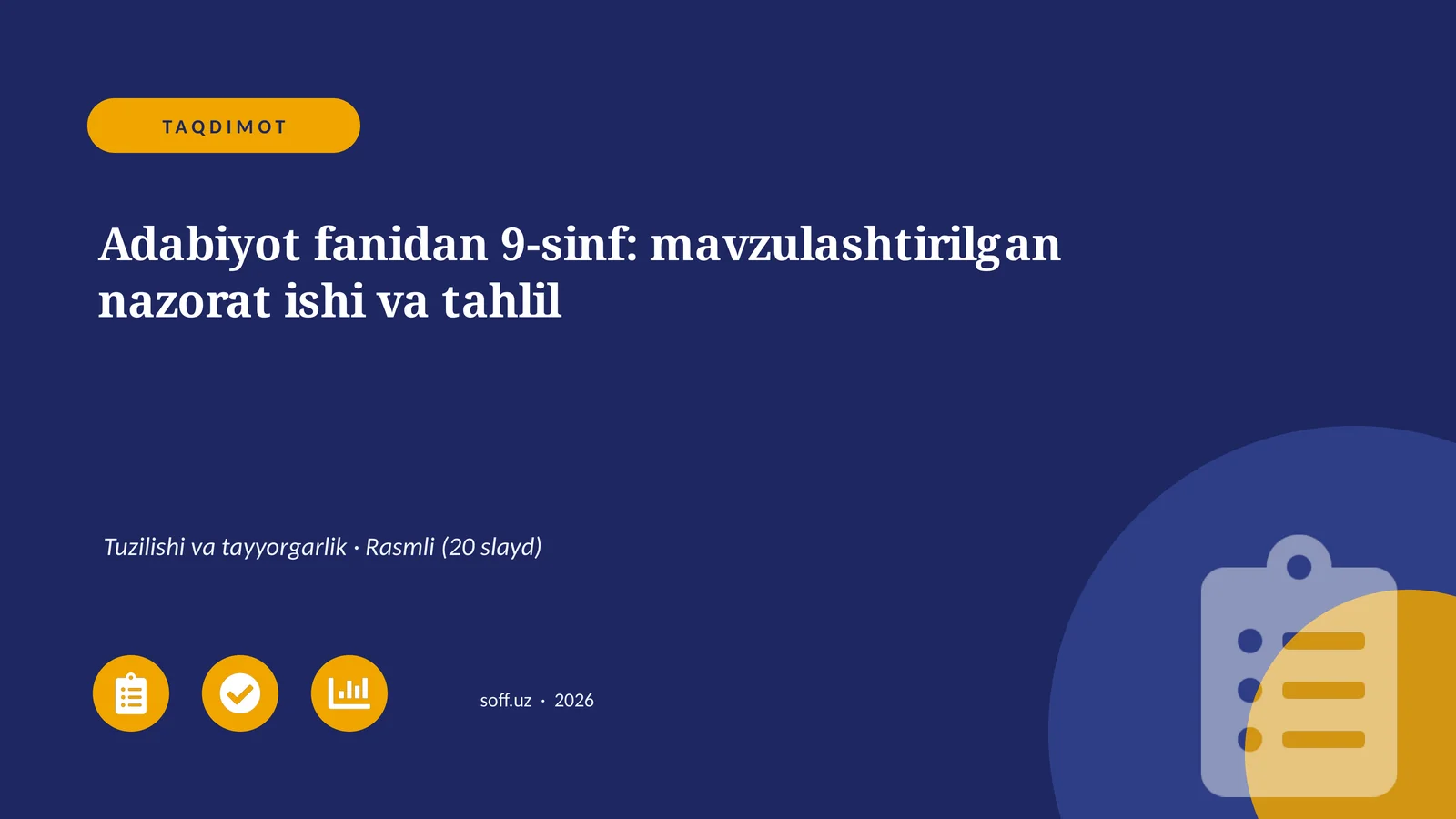 Adabiyot fanidan 9-sinf: mavzulashtirilgan nazorat ishi va tahlil