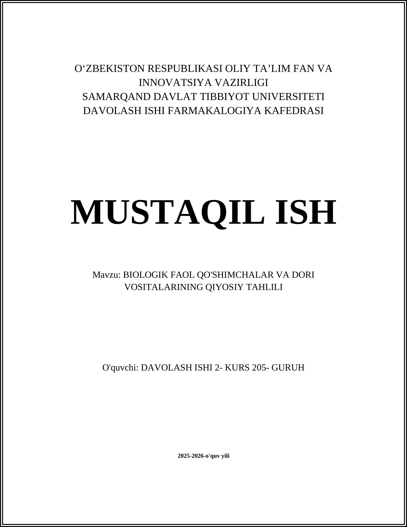 BIOLOGIK FAOL QO'SHIMCHALAR VA DORI VOSITALARINING QIYOSIY TAHLILI