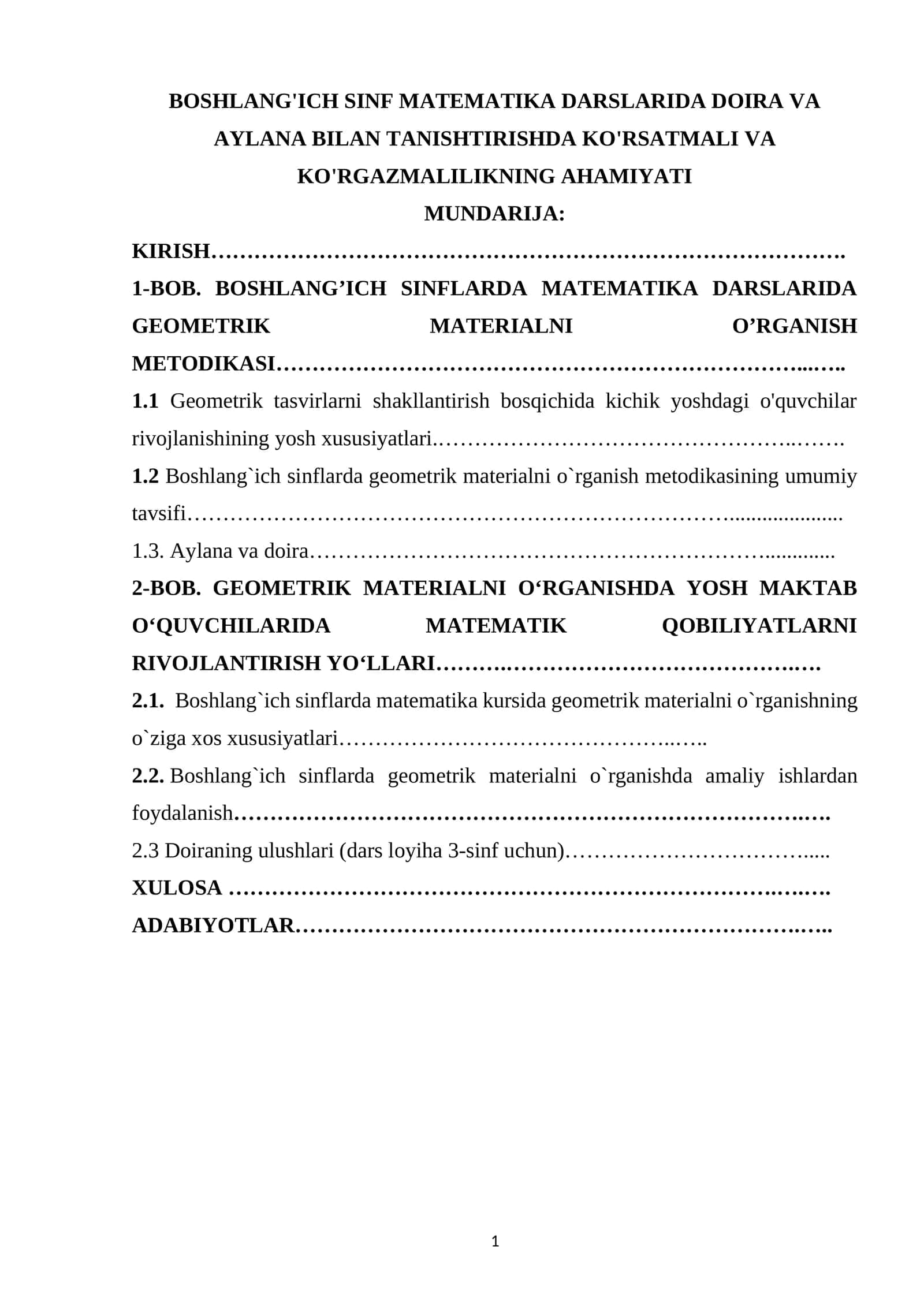 BOSHLANG'ICH SINF MATEMATIKA DARSLARIDA DOIRA VA AYLANA BILAN TANISHTIRISHDA KO'RSATMALI VA KO'RGAZMALILIKNING AHAMIYATI