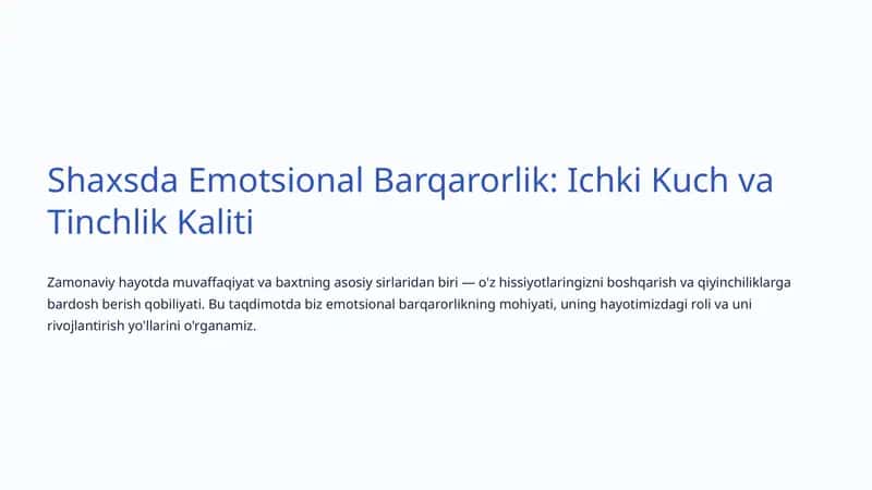 Shaxsda Emotsional Barqarorlik: Ichki Kuch va Tinchlik Kaliti