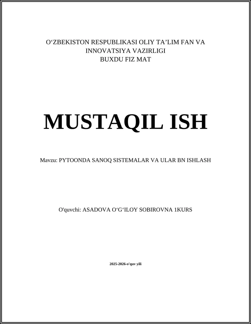 Pythonda Sanoq Sistemalar va Ular bn ishlash