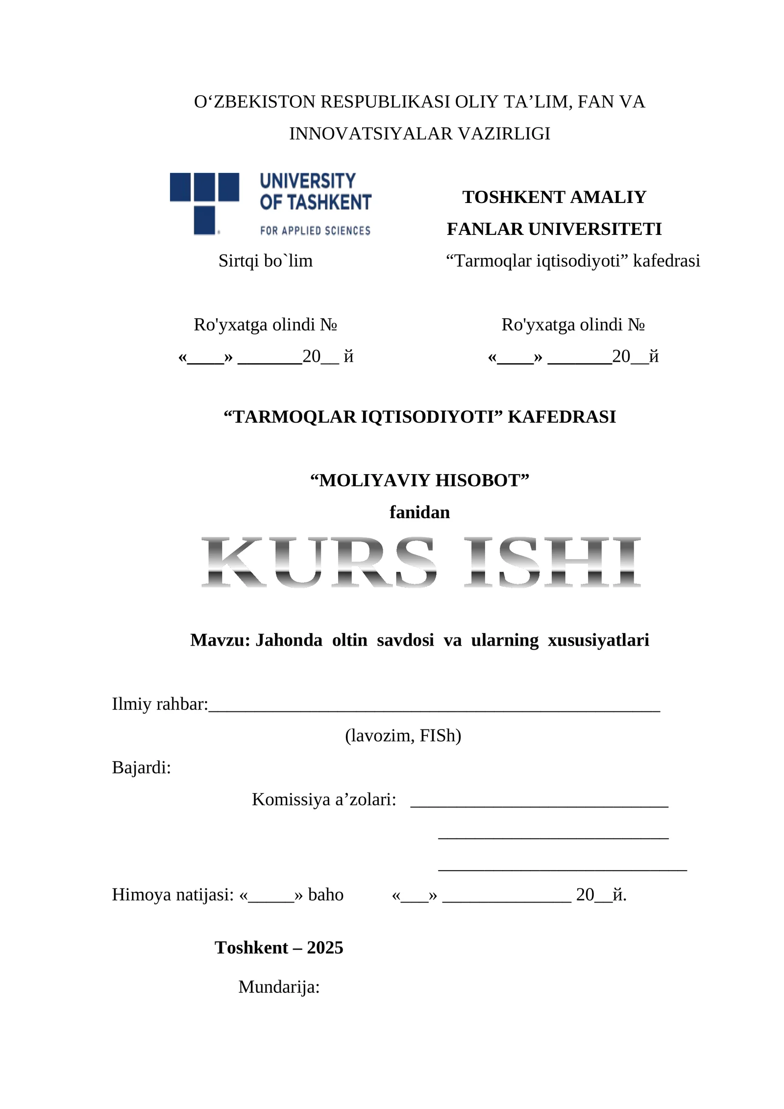 MOLIYAVIY HISOBOT KURS ISHI