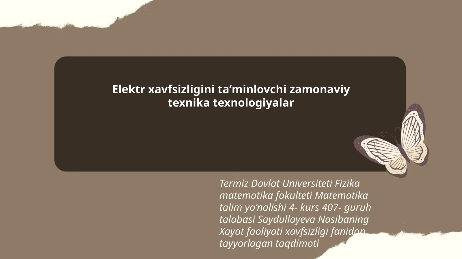 Elektr xavfsizligini taʼminlovchi zamonaviy texnika texnologiyalar
