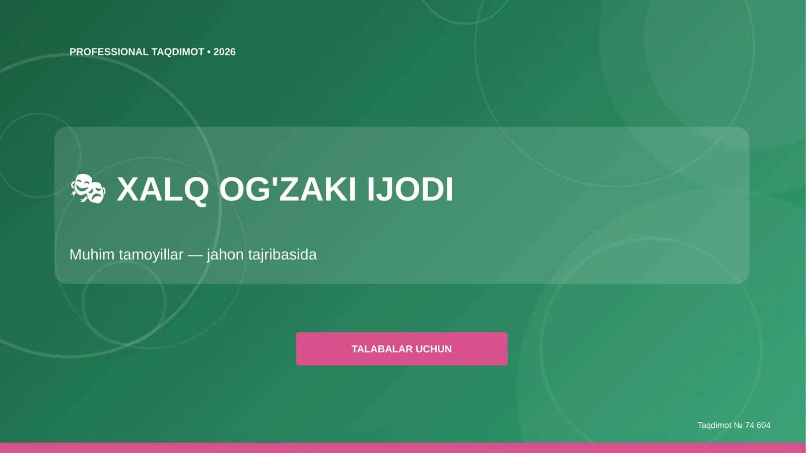 Xalq og'zaki ijodi: Muhim tamoyillar (jahon tajribasida) [talabalar uchun]