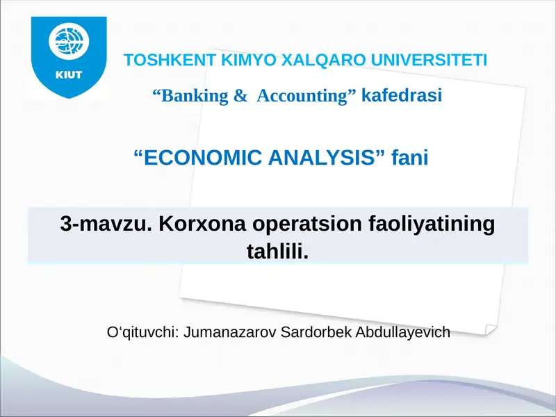 Korxona operatsion faoliyatining tahlili