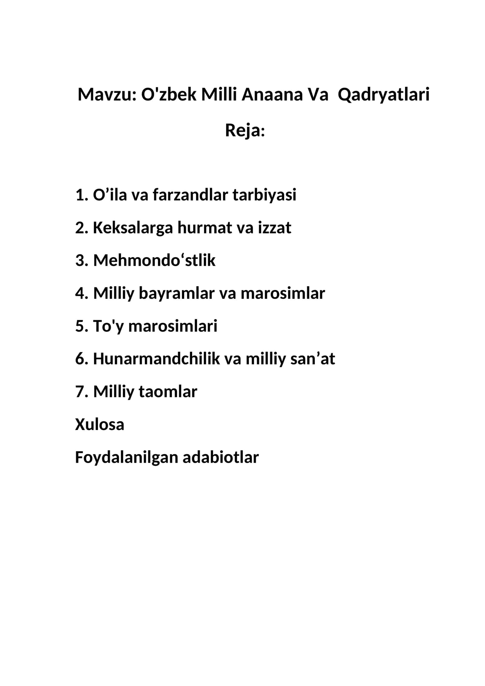 O'zbek Milli Anaana Va Qadryatlari