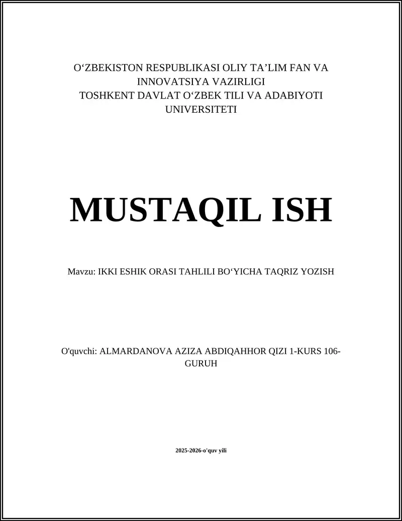Ikki eshik orasi tahlili