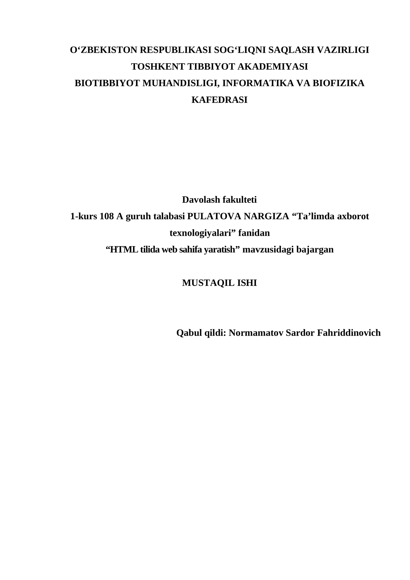 HTML tilida web sahifa yaratish