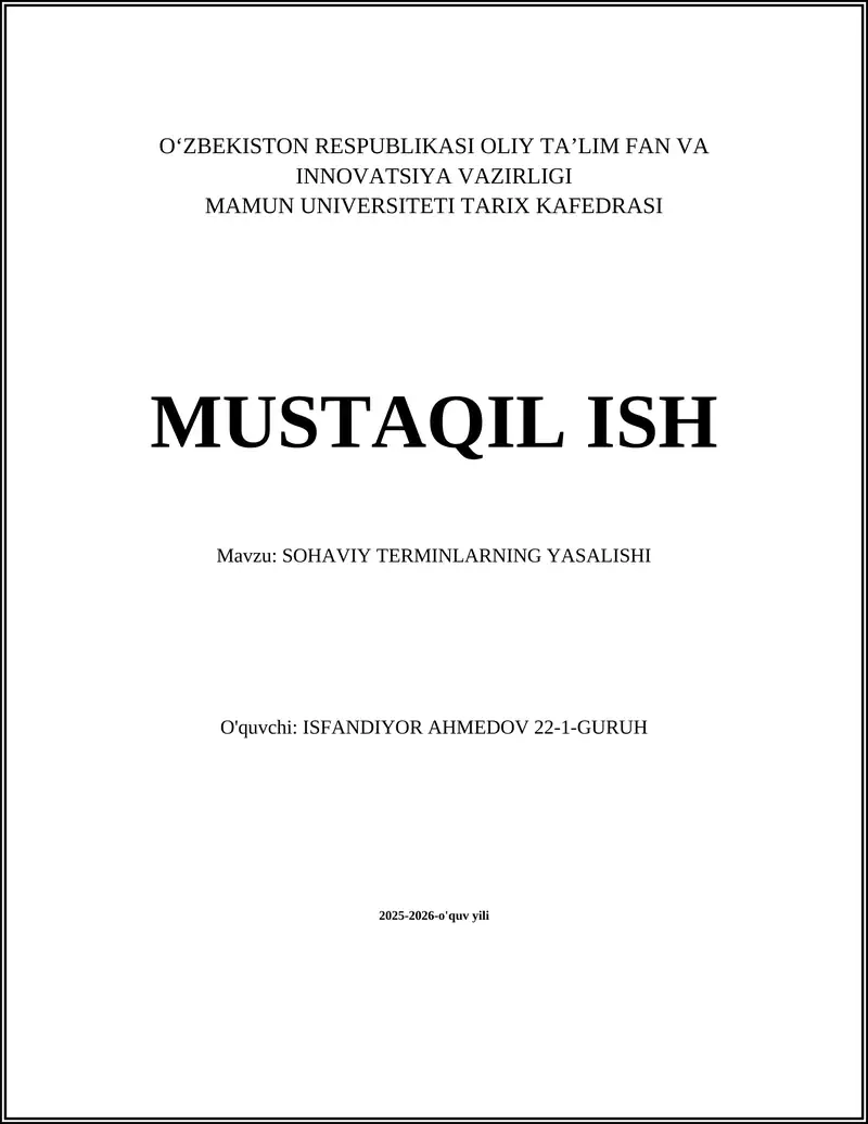 SOHAVIY TERMINLARNING YASALISHI