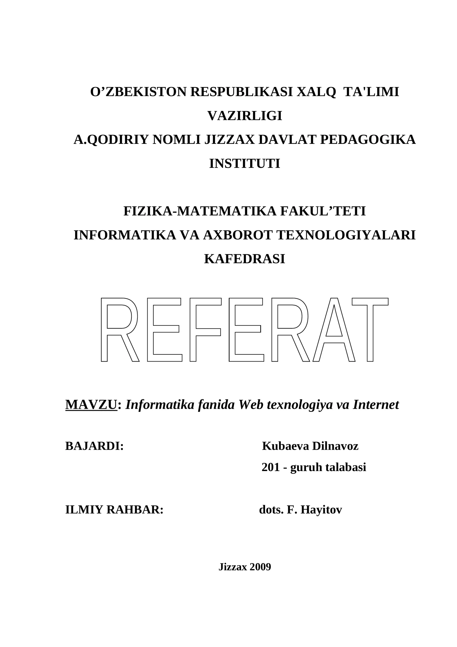 INFORMATIKA FANIDA WEB TEXNOLOGIYA VA INTERNET