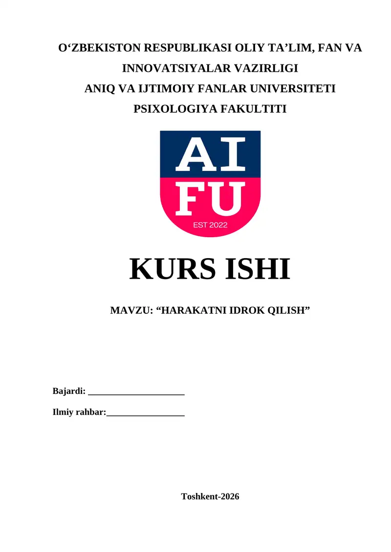 HARAKATNI IDROK QILISH kurs ishi