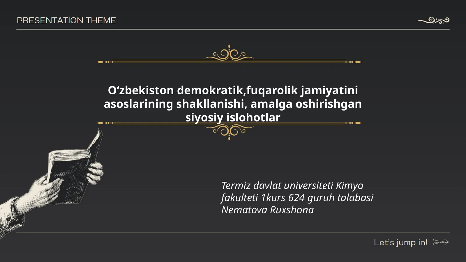 Kimyo fakulteti 1kurs 624 guruh talabasi Nematova Ruxshona