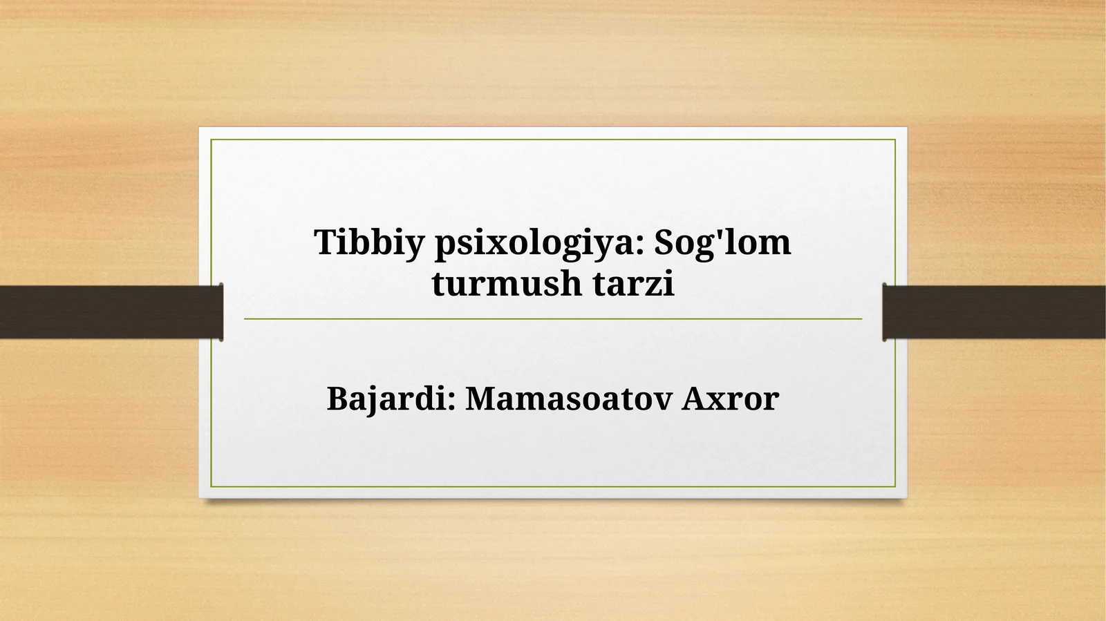 Tibbiy psixologiya: Sog'lom turmush tarzi