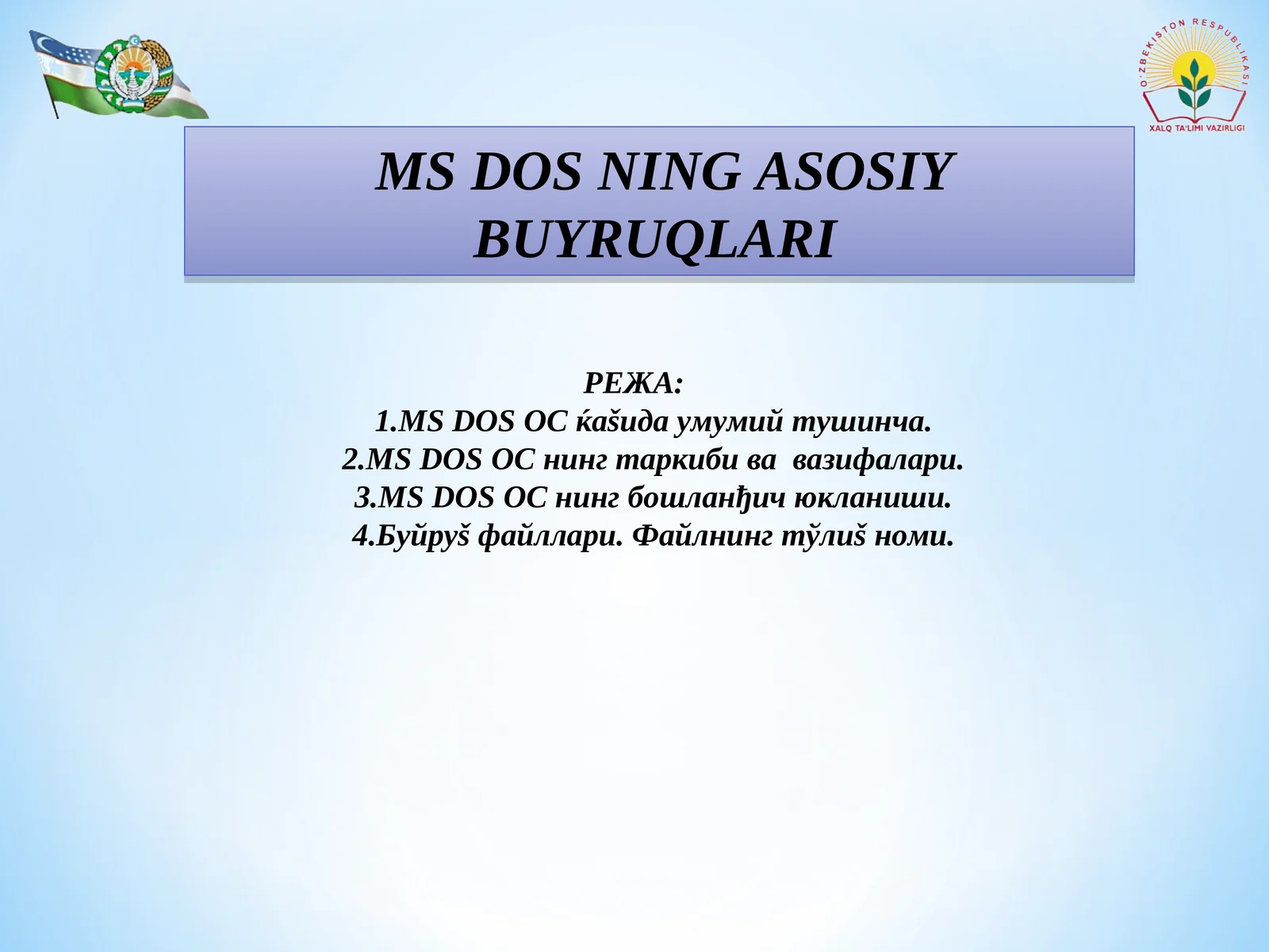 MS DOS NING ASOSIY BUYRUQLARI