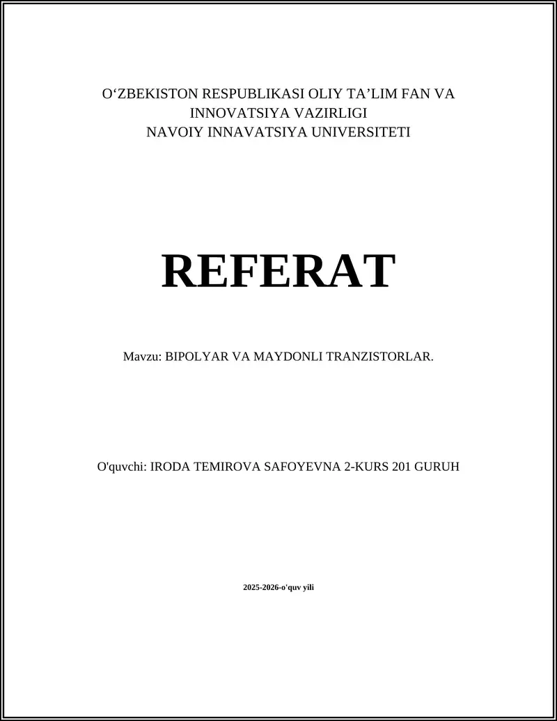 Bipolyar va Maydonli Tranzistorlar