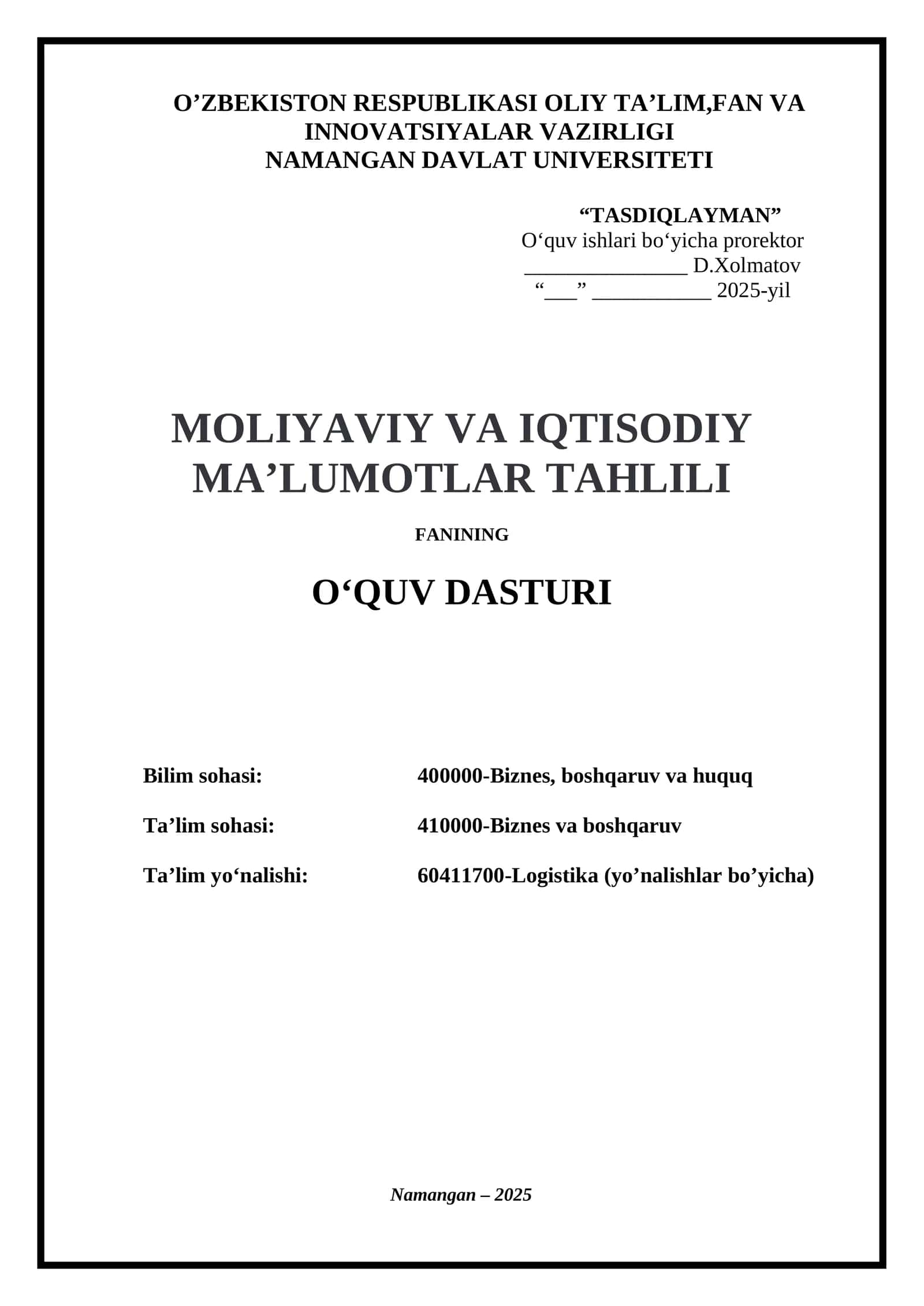 O‘Quv Dasturi