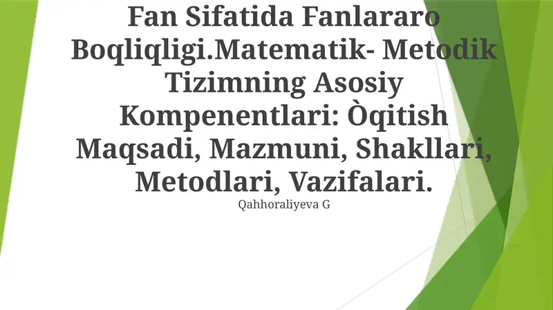 Boshlanĝich Sinfarda Matematika Òqitish Metodikasi
