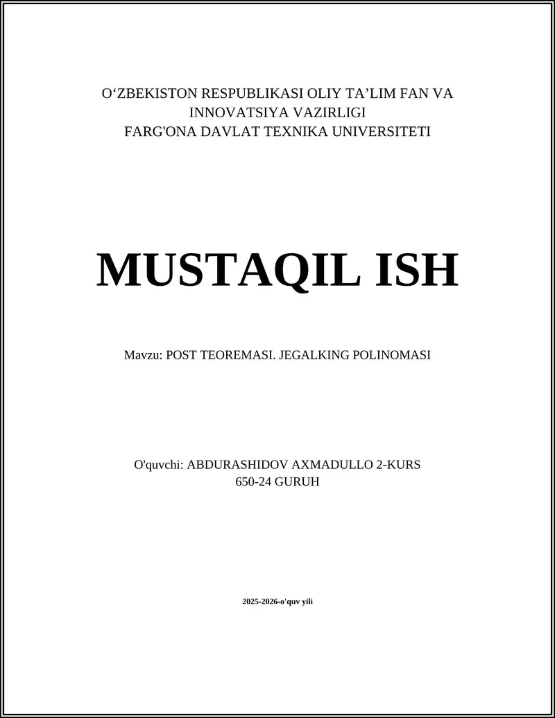 POST TEOREMASI. JEGALKING POLINOMASI