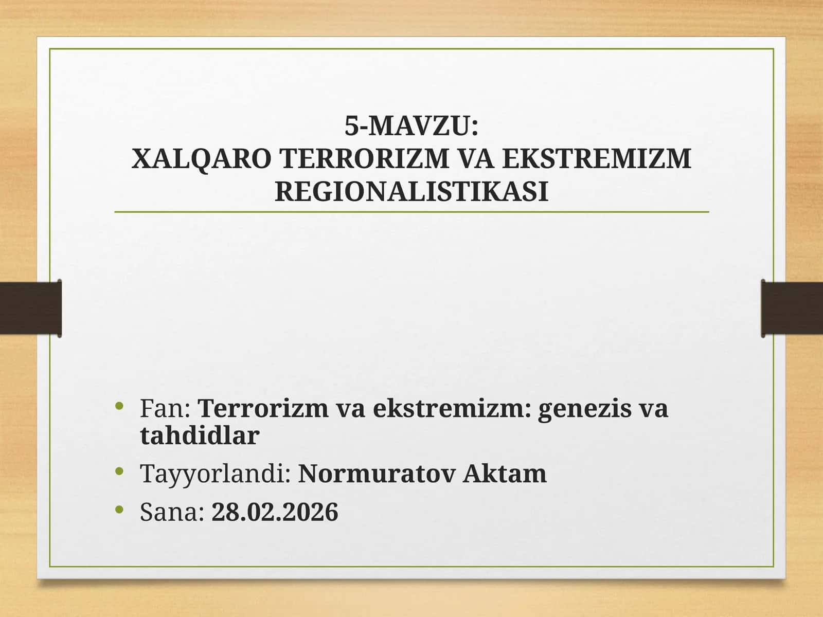 XALQARO TERRORIZM VA EKSTREMIZMREGIONALISTIKASI