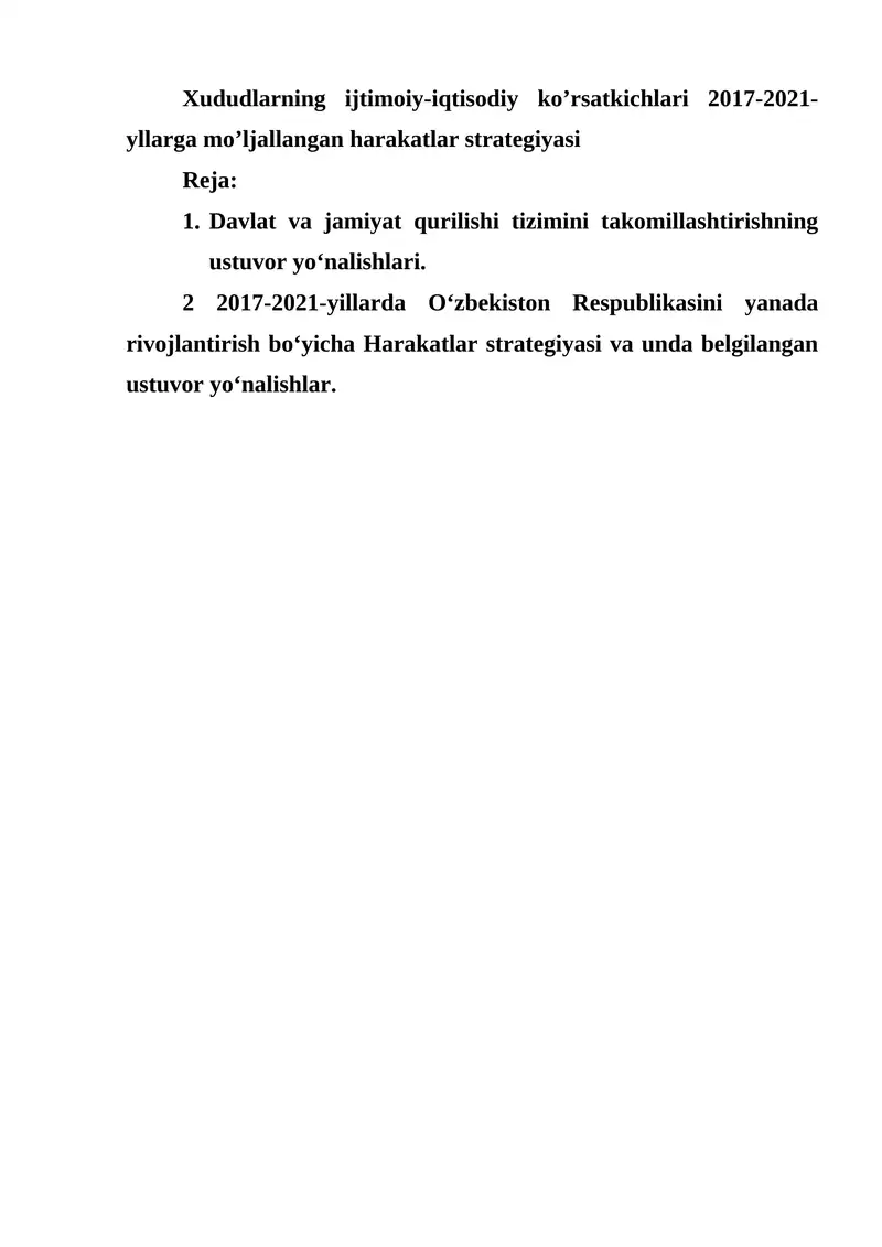 Davlat va jamiyat qurilishi tizimini takomillashtirish