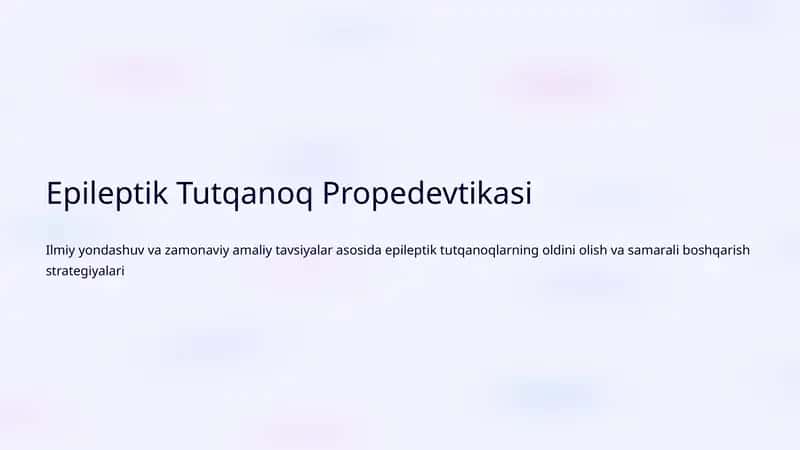 Epileptik Tutqanoq Propedevtikasi