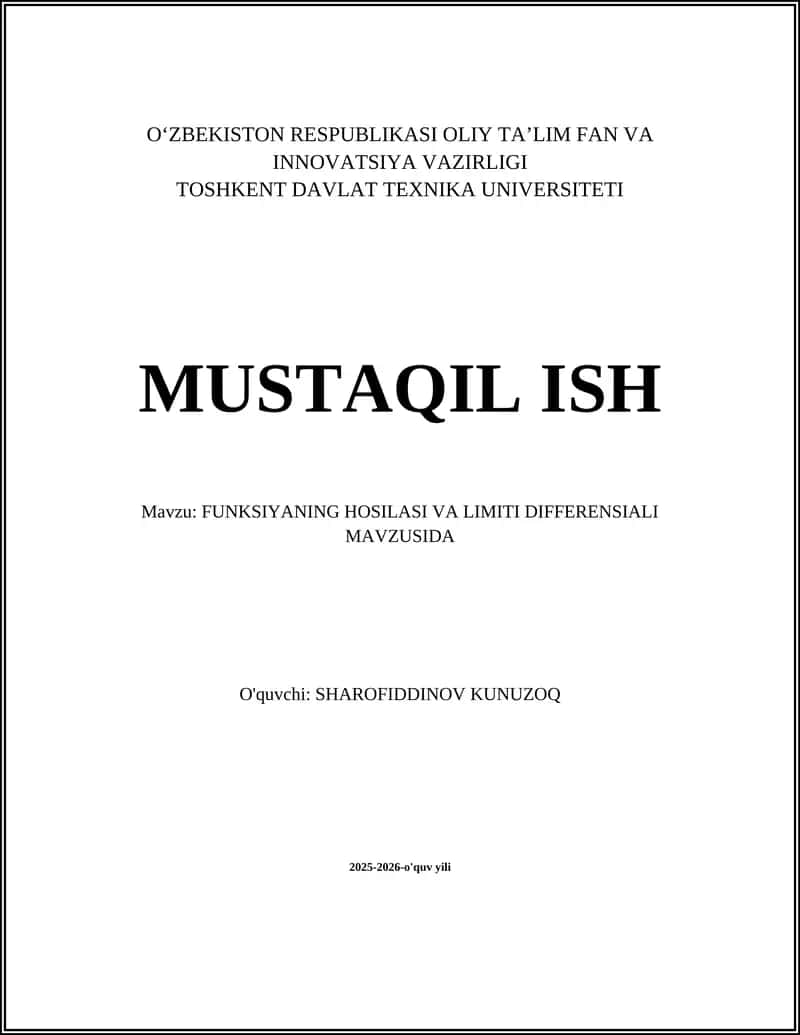 FUNKSIYANING HOSILASI VA LIMITI DIFFERENSIALI MAVZUSIDA