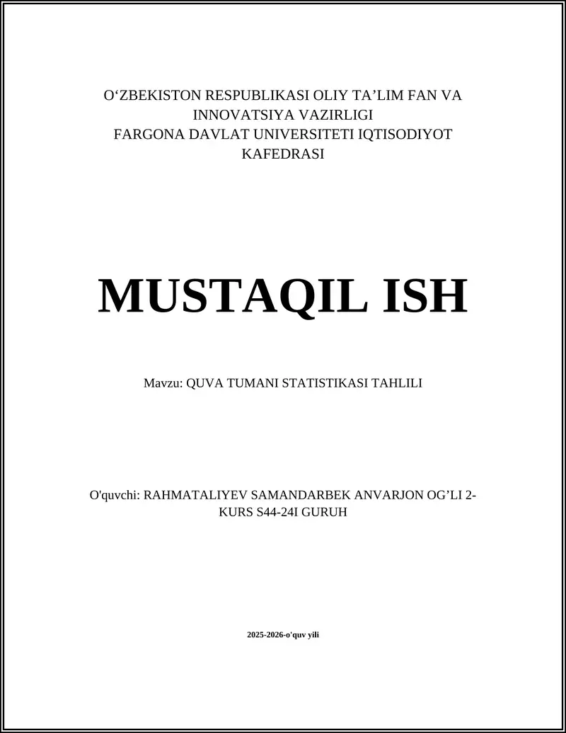 QUVA TUMANI STATISTIKASI TAHLILI