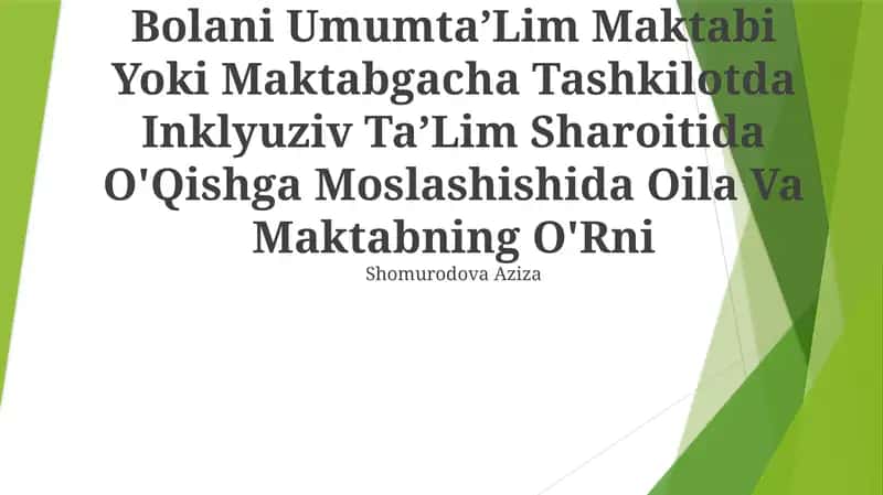 Alohida Yordamga Muhtoj Bolani Umumta’Lim Maktabi Yoki Maktabgacha Tashkilotda Inklyuziv Ta’Lim Sharoitida O'Qishga Moslashishida Oila Va Maktabning O'Rni