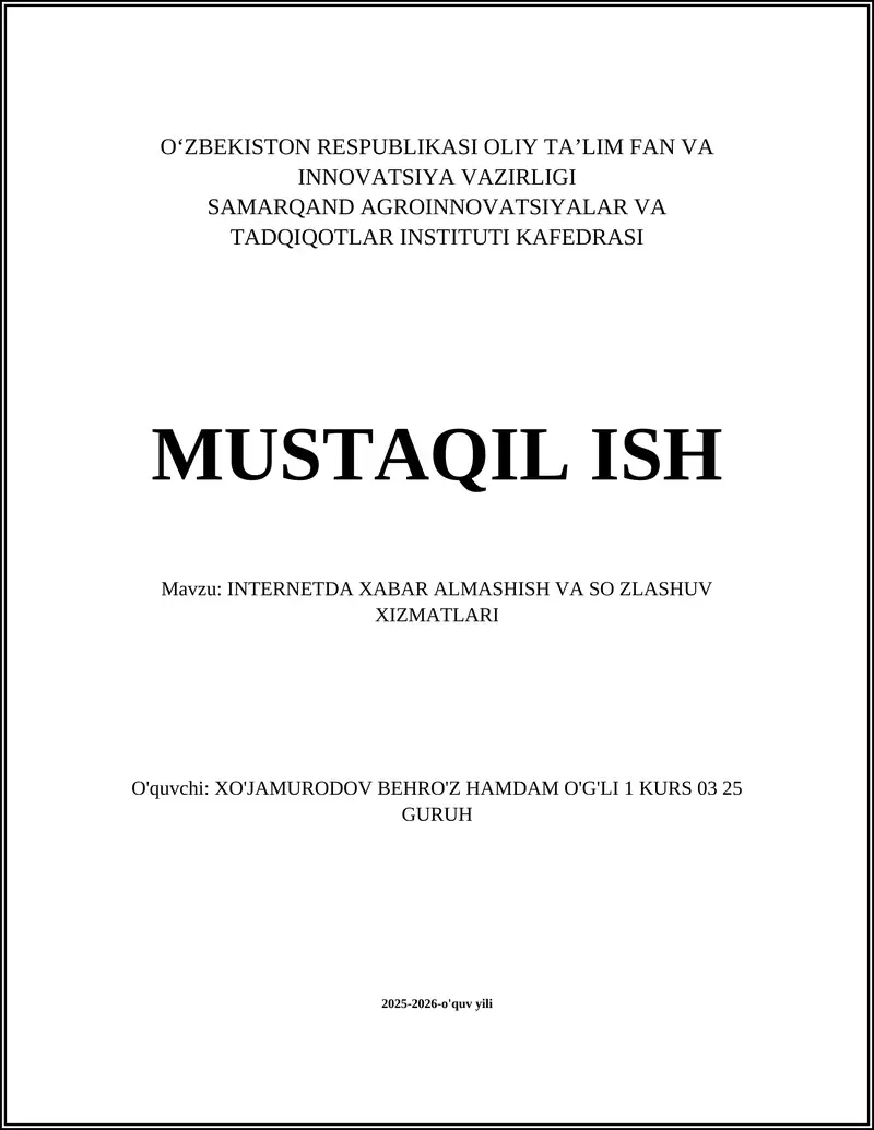 INTERNETDA XABAR ALMASHISH VA SO ZLASHUV XIZMATLARI