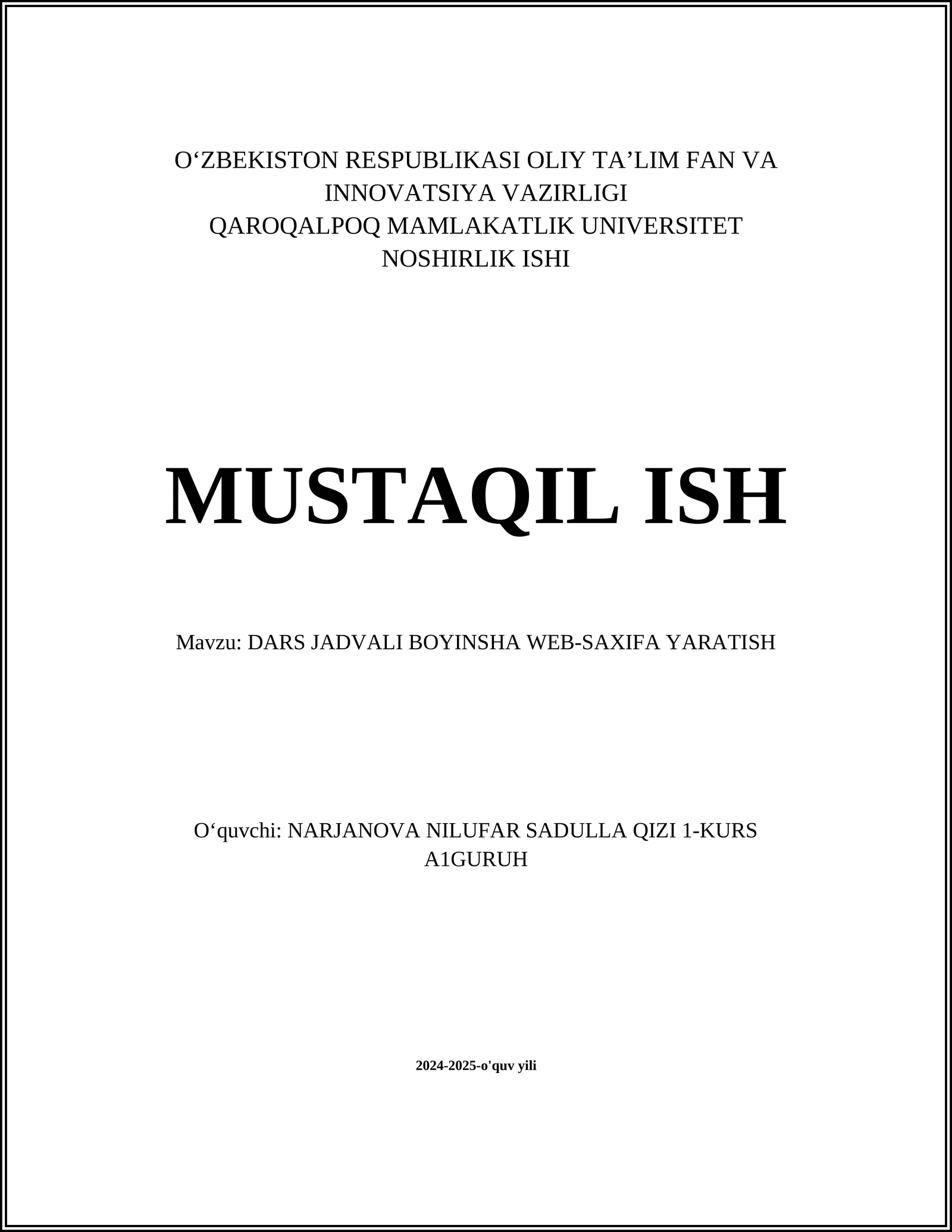 Dars jadvali bo'yinsha web-saxifa yaratish
