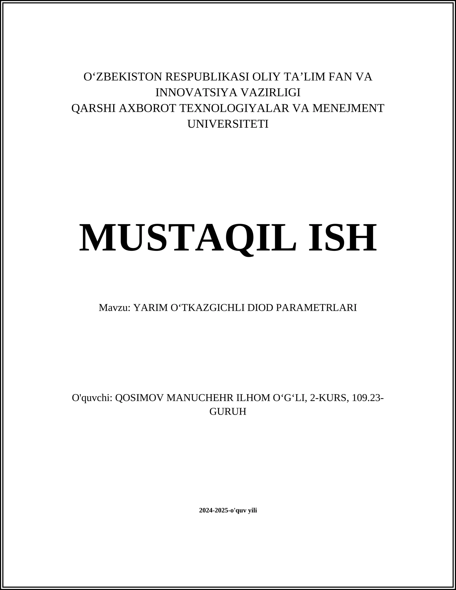 YARIM OʻTKAZGICHLI DIOD PARAMETRLARI