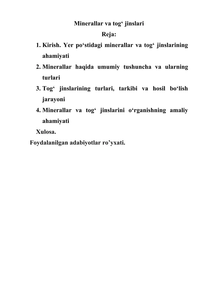 Minerallar va tog‘ jinslari