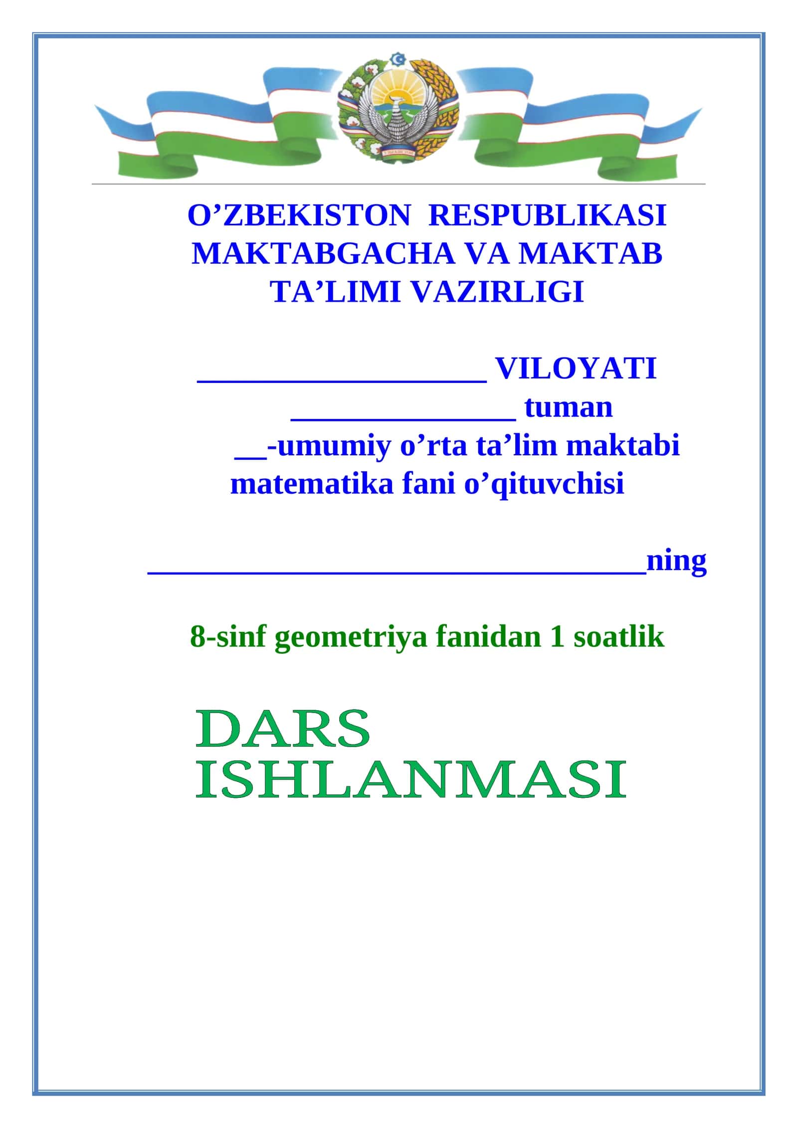 8-sinf geometriya fanidan 1 soatlik dars