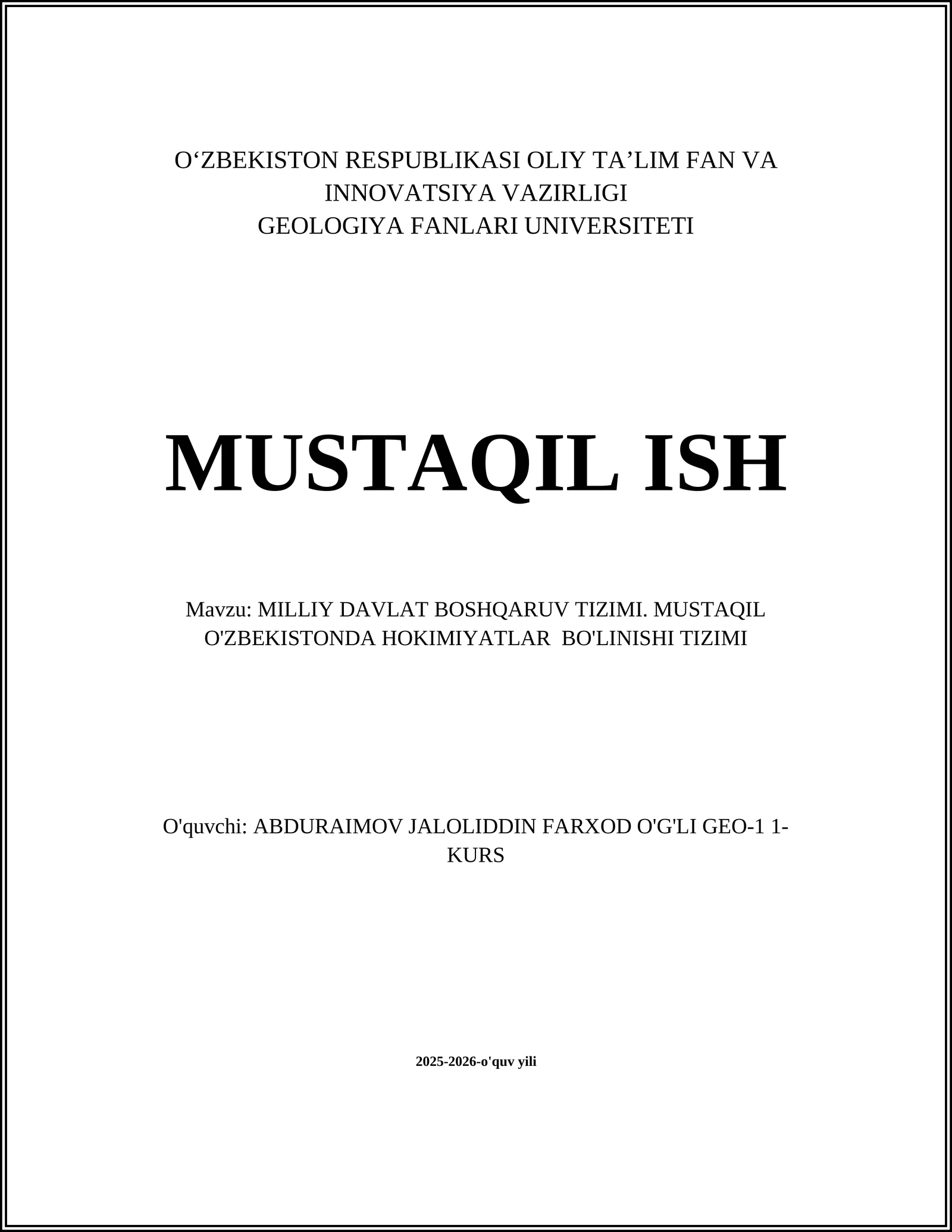 MILLIY DAVLAT BOSHQARUV TIZIMI
